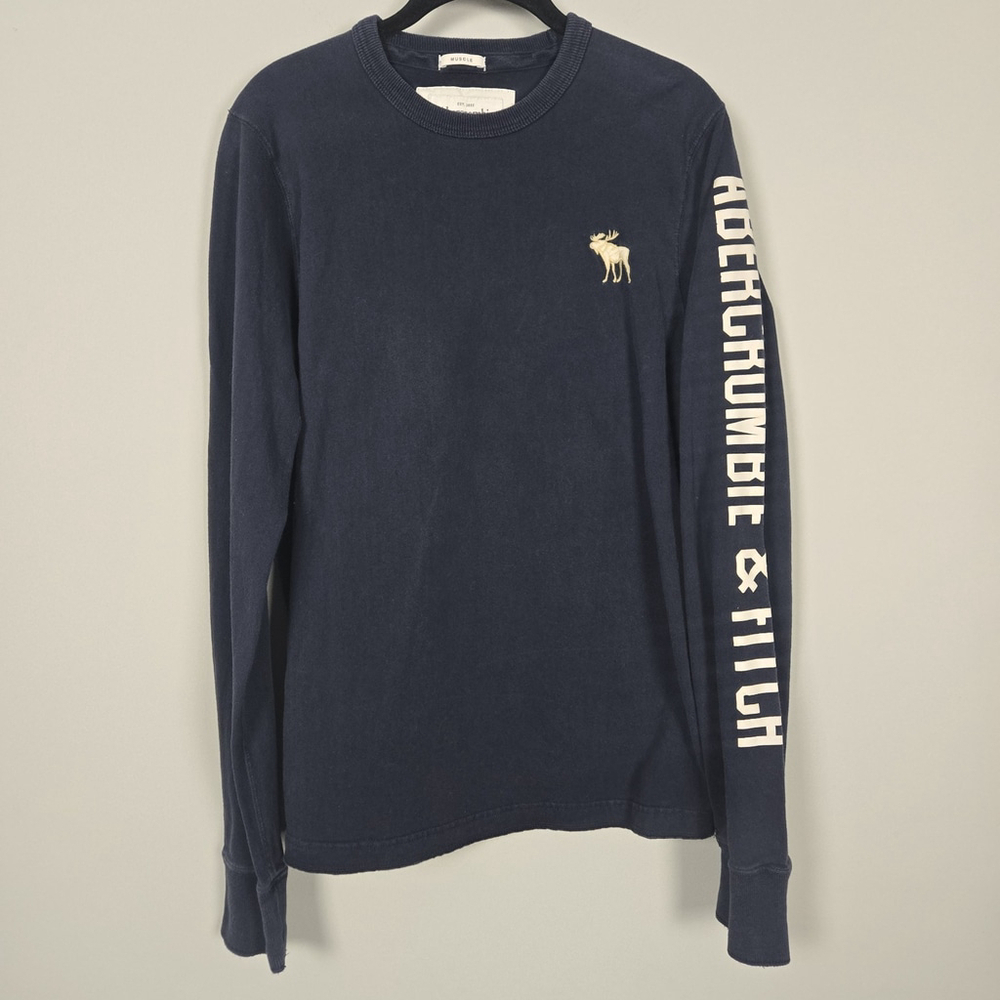 Abercrombie & Fitch Mens Y2K Long Sleeve Muscle Shirt Large Blue Logo Spellout